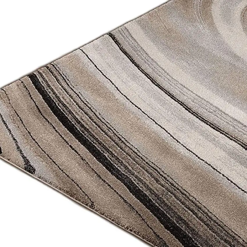 Cream and Tan Abstract Marble Area Rug Photo 6