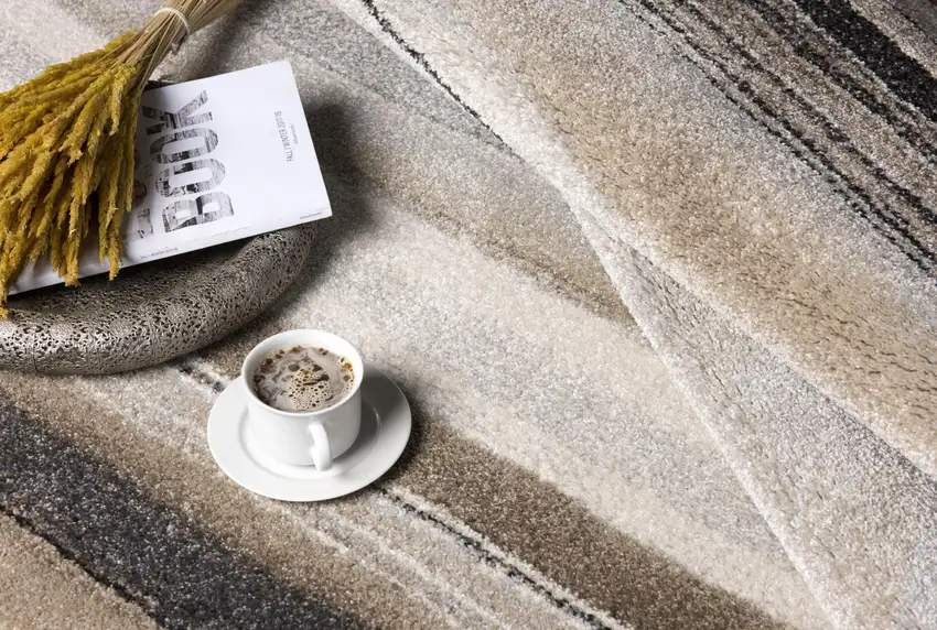 Cream and Tan Abstract Marble Area Rug Photo 10