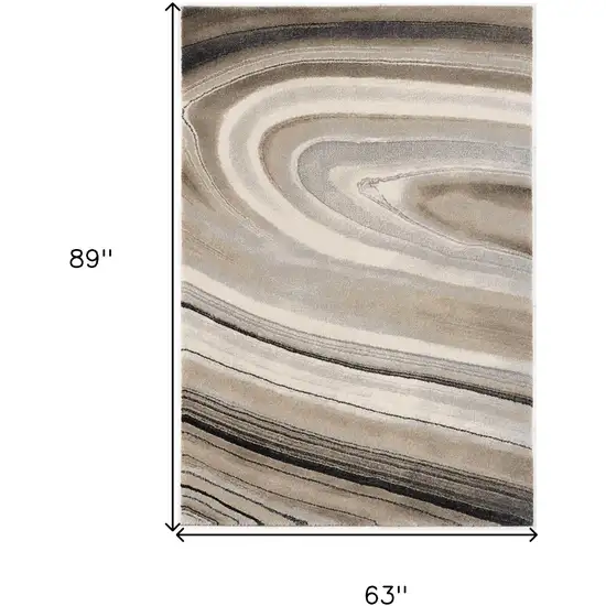 Cream and Tan Abstract Marble Area Rug Photo 3