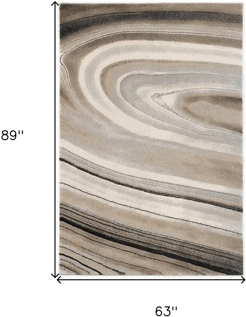 Cream and Tan Abstract Marble Area Rug Photo 3