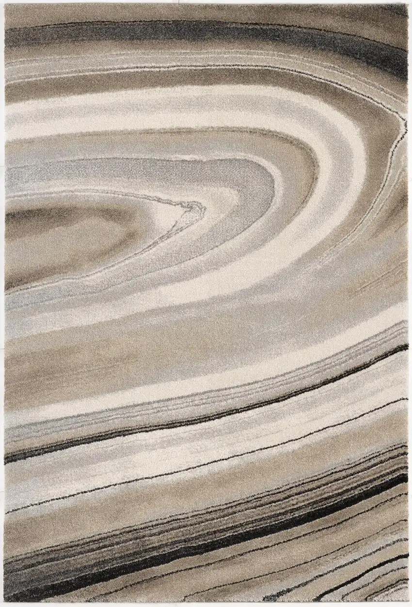 Cream and Tan Abstract Marble Area Rug Photo 4