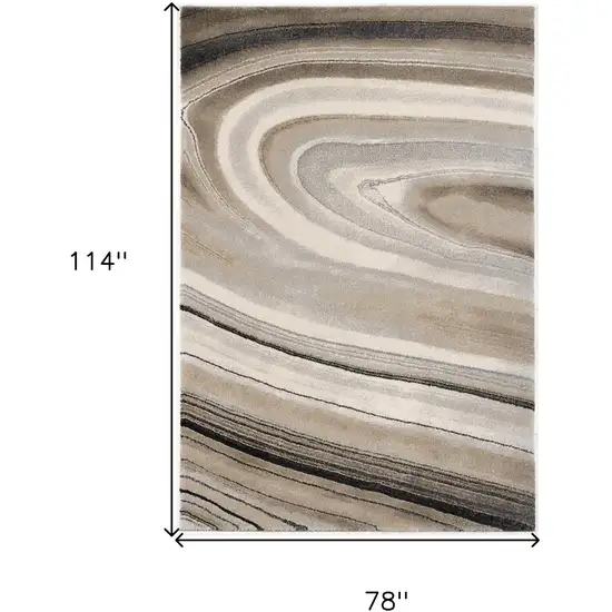 Cream and Tan Abstract Marble Area Rug Photo 3