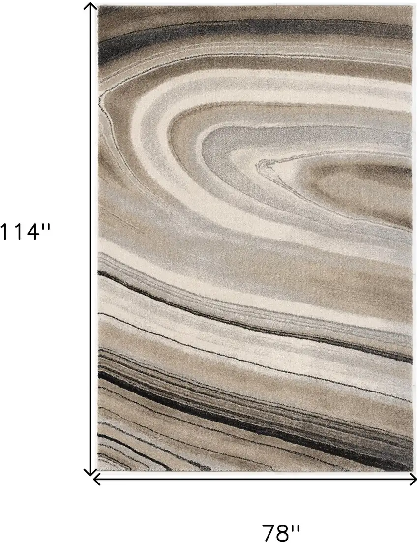 Cream and Tan Abstract Marble Area Rug Photo 3