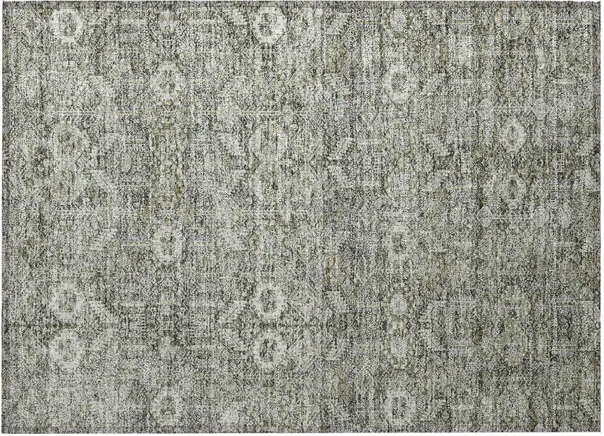 Cream and Tan Floral Washable Non Skid Indoor Outdoor Area Rug Photo 5