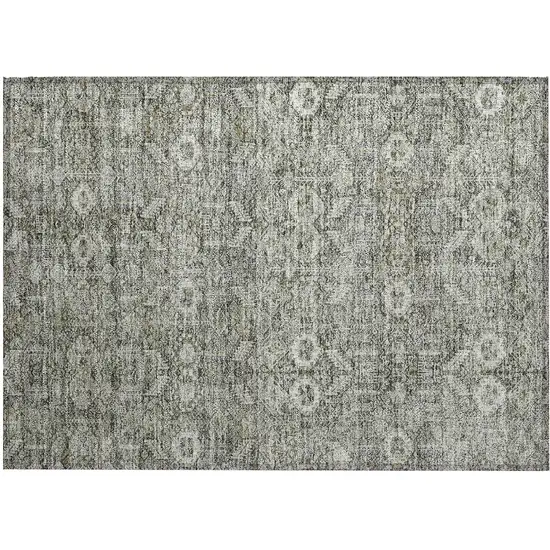 Cream and Tan Floral Washable Non Skid Indoor Outdoor Area Rug Photo 2
