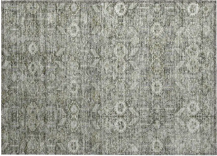 Cream and Tan Floral Washable Non Skid Indoor Outdoor Area Rug Photo 2