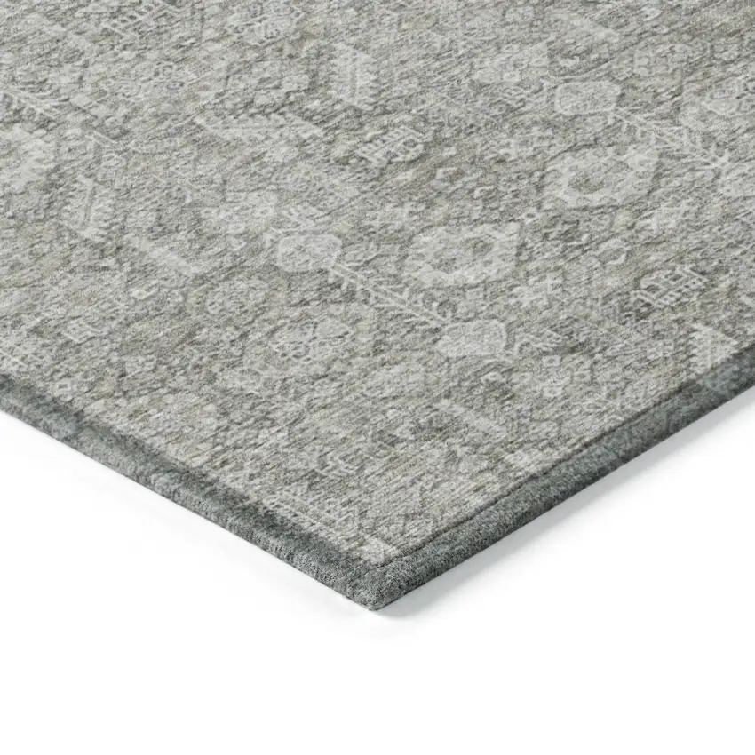 Cream and Tan Floral Washable Non Skid Indoor Outdoor Area Rug Photo 6