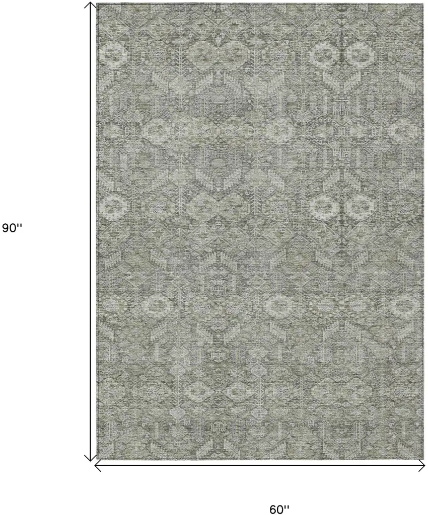 Cream and Tan Floral Washable Non Skid Indoor Outdoor Area Rug Photo 3