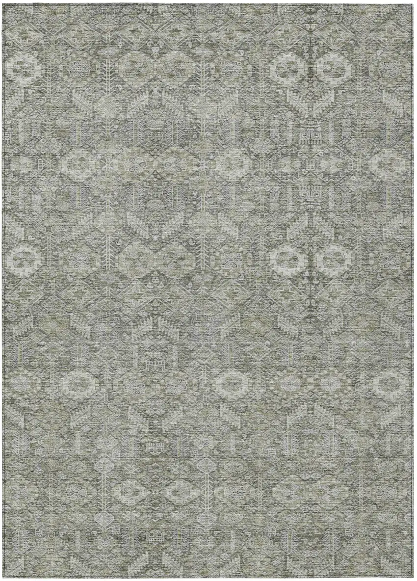 Cream and Tan Floral Washable Non Skid Indoor Outdoor Area Rug Photo 2