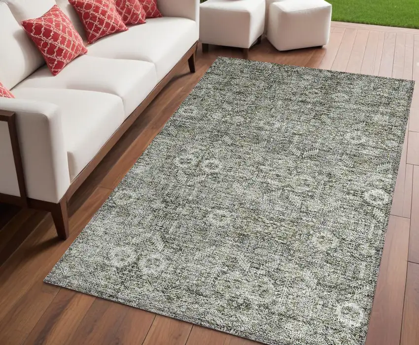 Cream and Tan Floral Washable Non Skid Indoor Outdoor Area Rug Photo 1