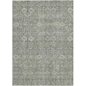 Photo of Cream and Tan Floral Washable Non Skid Indoor Outdoor Area Rug