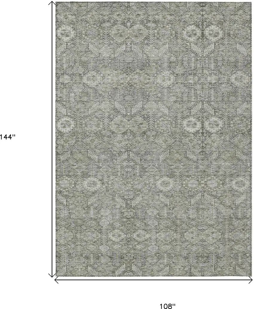 Cream and Tan Floral Washable Non Skid Indoor Outdoor Area Rug Photo 3