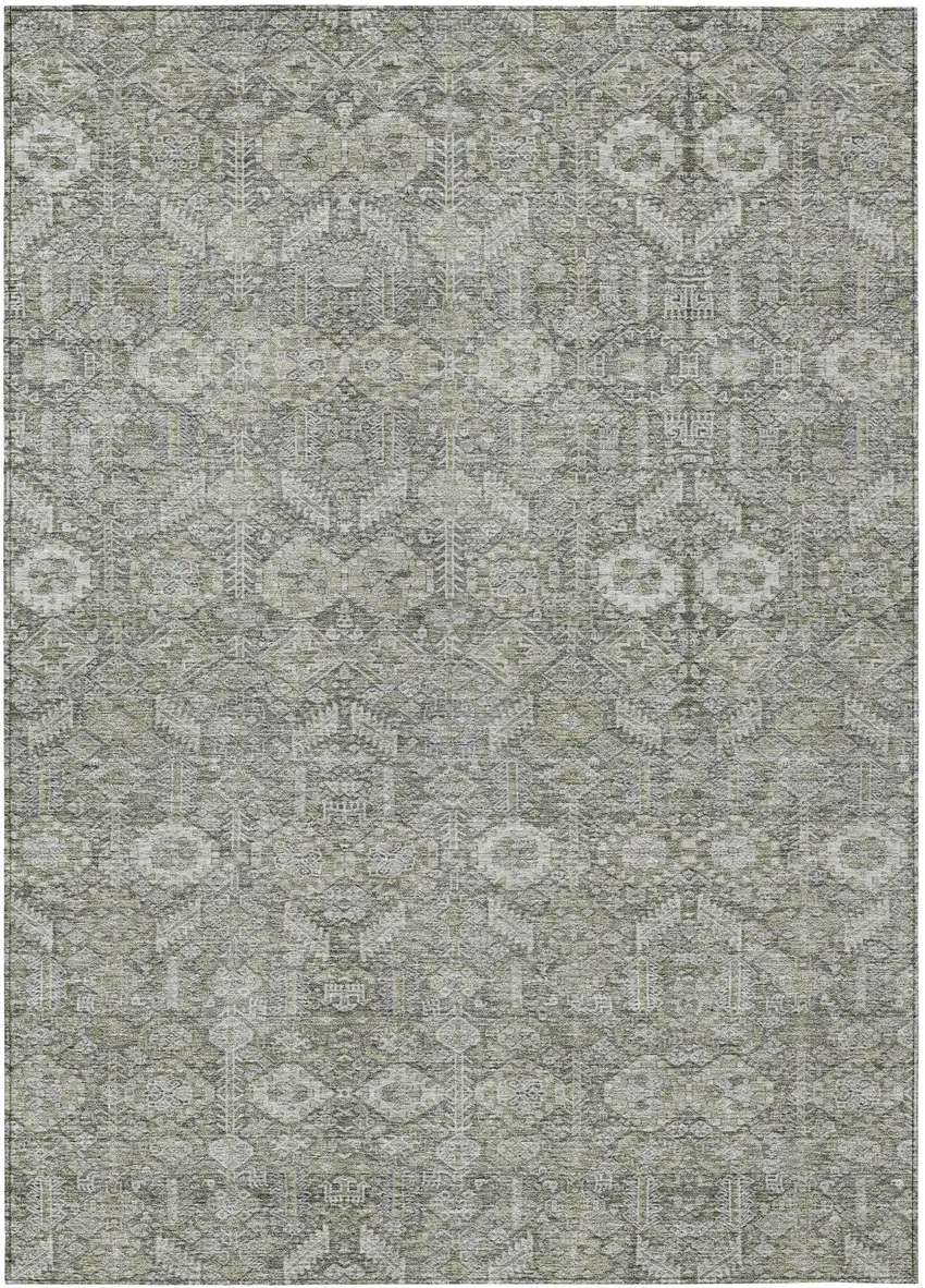 Cream and Tan Floral Washable Non Skid Indoor Outdoor Area Rug Photo 2