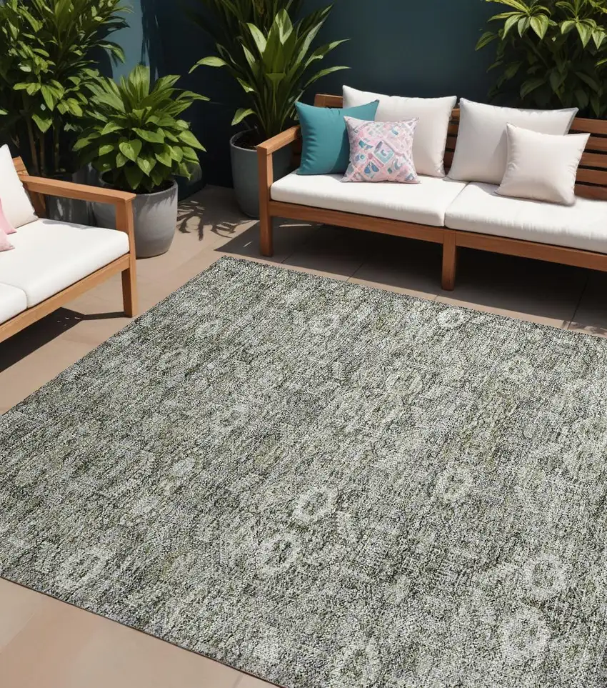Cream and Tan Floral Washable Non Skid Indoor Outdoor Area Rug Photo 1