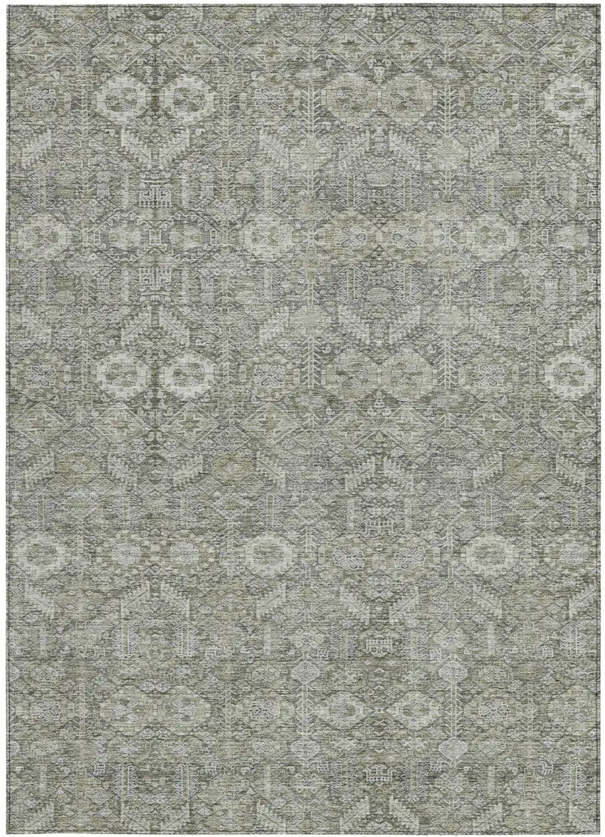 Cream and Tan Floral Washable Non Skid Indoor Outdoor Area Rug Photo 4