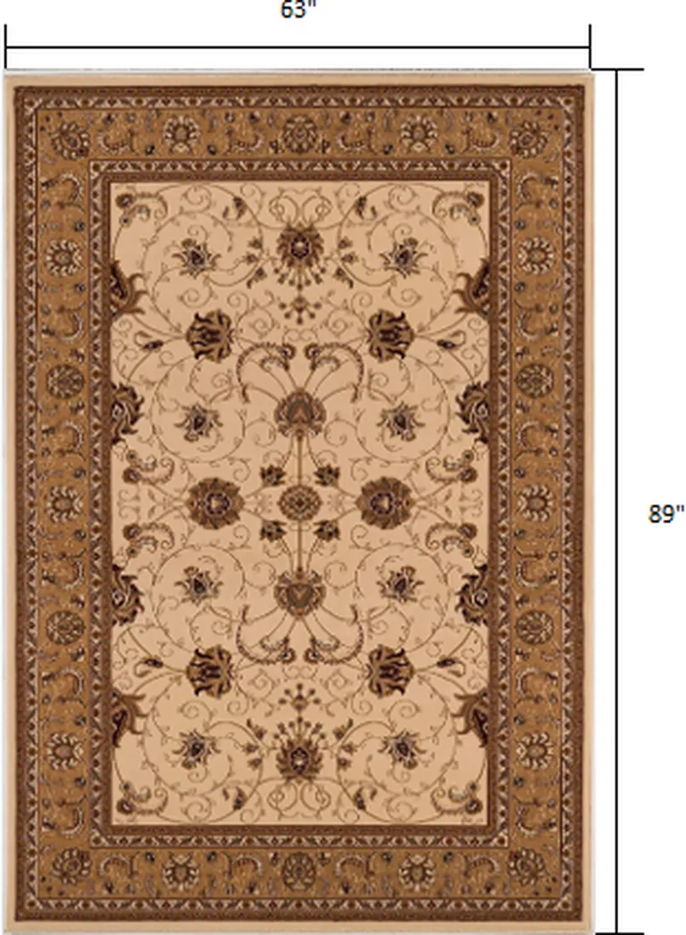 Cream and Tan Ornate Border Area Rug Photo 2