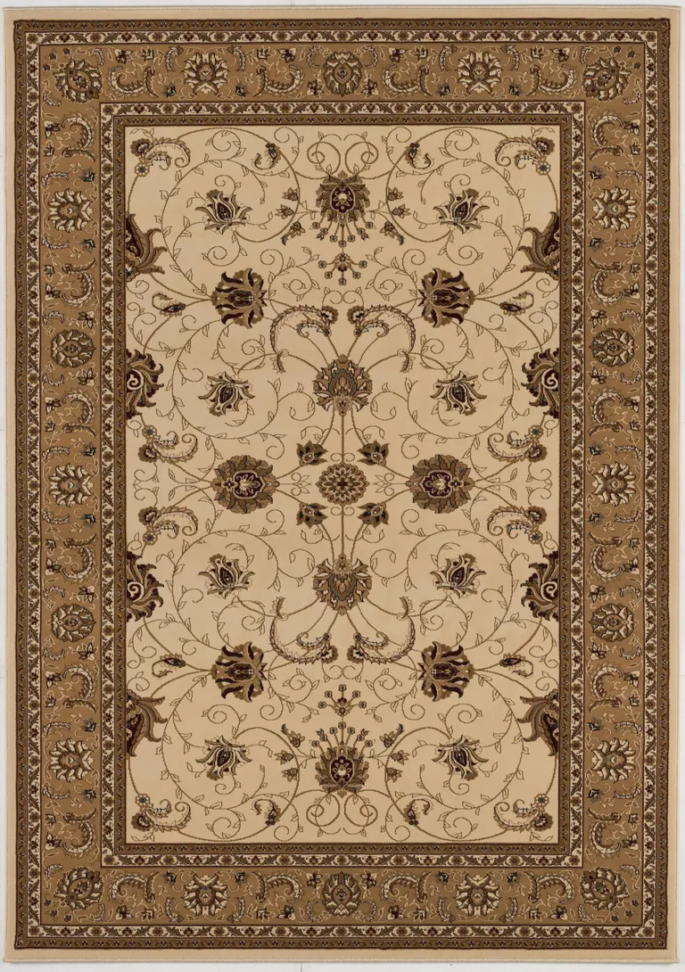 Cream and Tan Ornate Border Area Rug Photo 5