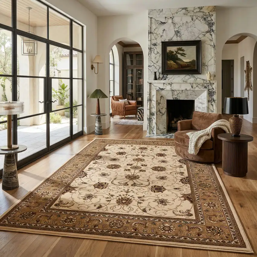 Beige And Ivory Oriental Area Rug Photo 1