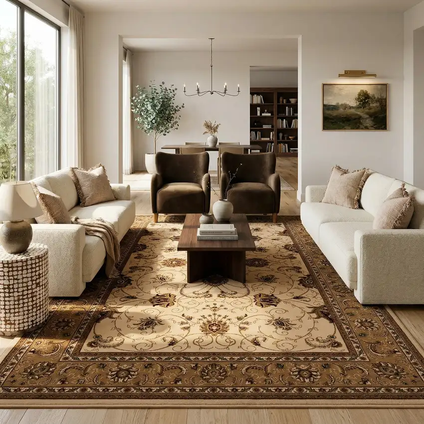 Beige And Ivory Oriental Area Rug Photo 4