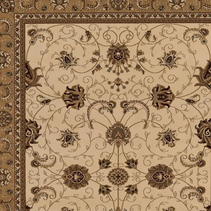 Cream and Tan Ornate Border Area Rug Photo 1