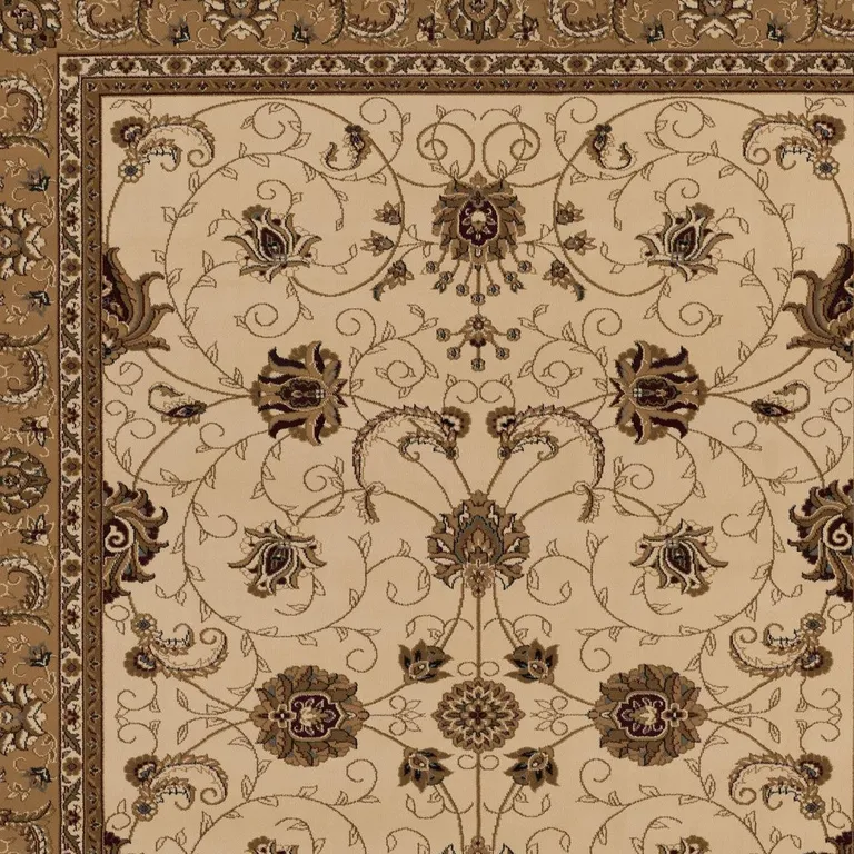 Cream and Tan Ornate Border Area Rug Photo 1