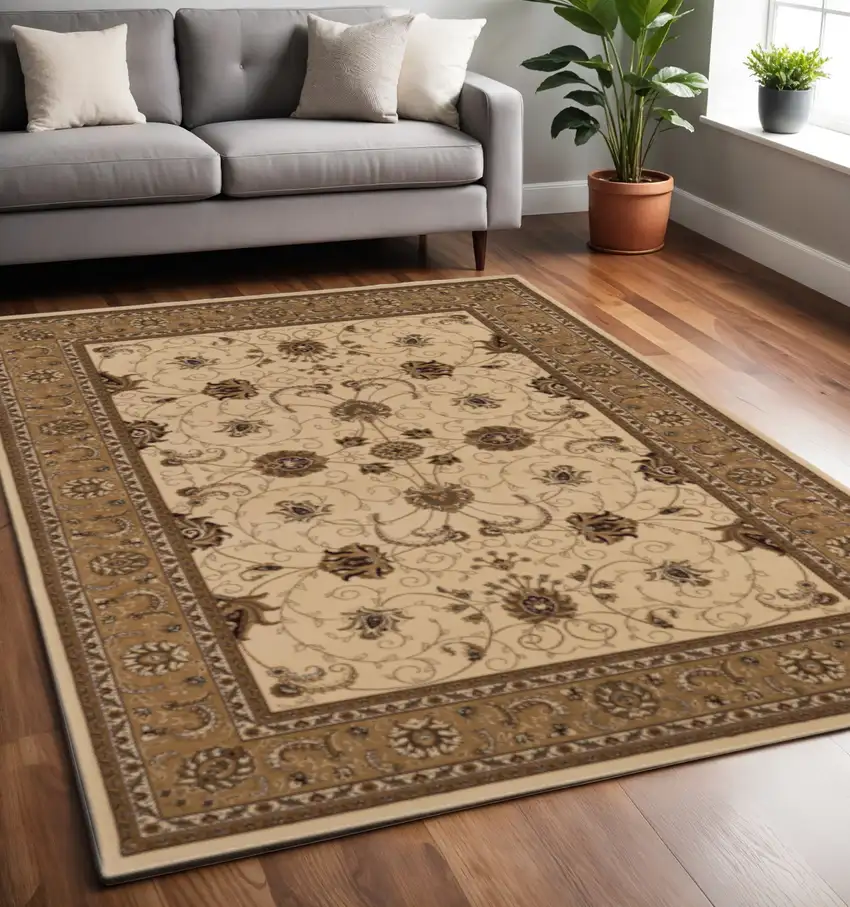 Beige And Ivory Oriental Area Rug Photo 1