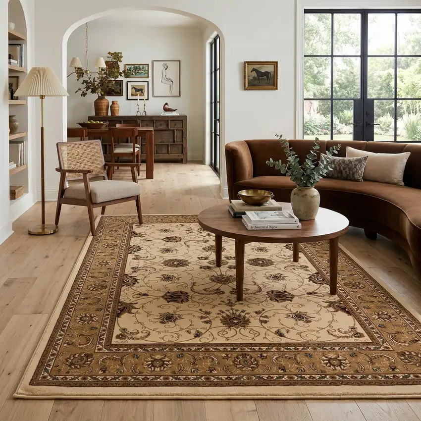 Beige And Ivory Oriental Area Rug Photo 5