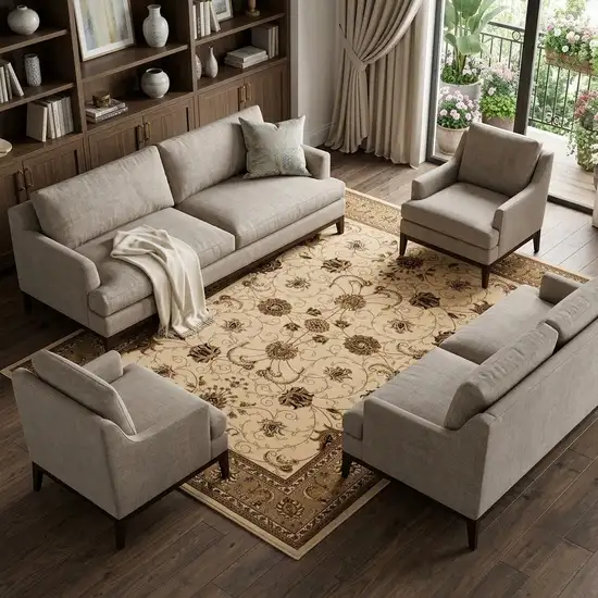 Beige And Ivory Oriental Area Rug Photo 1