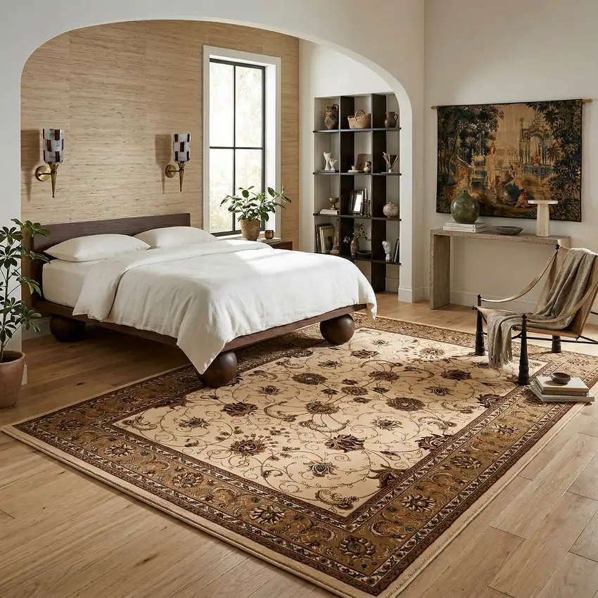 Beige And Ivory Oriental Area Rug Photo 7