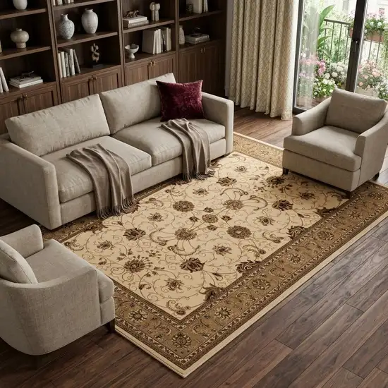 Beige And Ivory Oriental Area Rug Photo 1