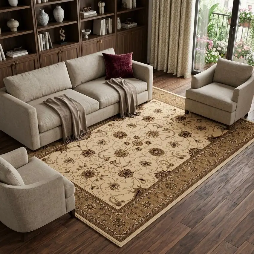 Beige And Ivory Oriental Area Rug Photo 1