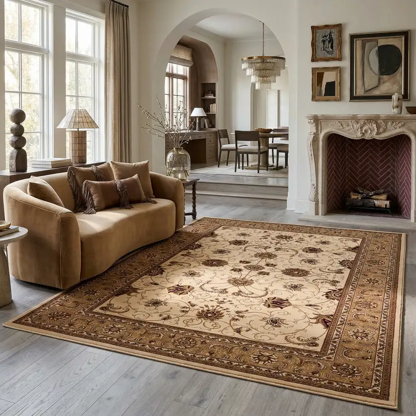 Beige And Ivory Oriental Area Rug Photo 6