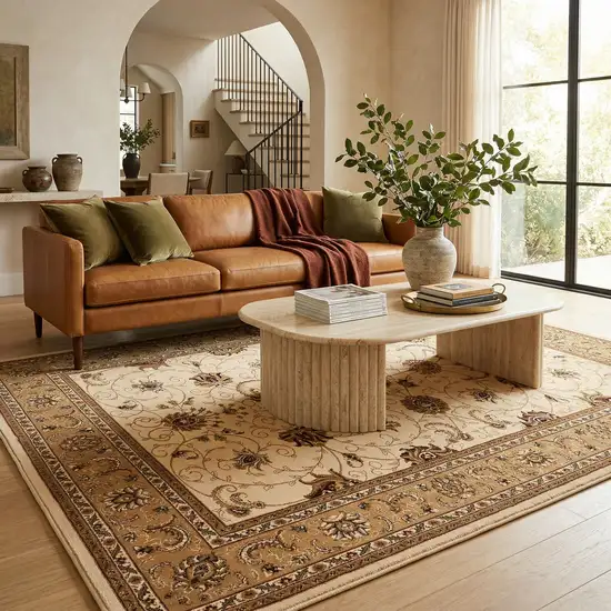 Beige And Ivory Oriental Area Rug Photo 4