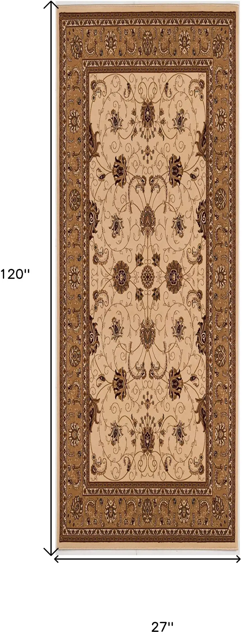 Beige and Ivory Oriental Power Loom Runner Rug Photo 7