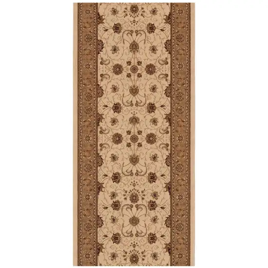 10' Beige And Ivory Oriental Runner Rug Photo 2