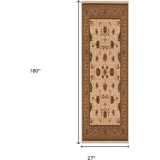 15' Beige And Ivory Oriental Runner Rug Photo 7