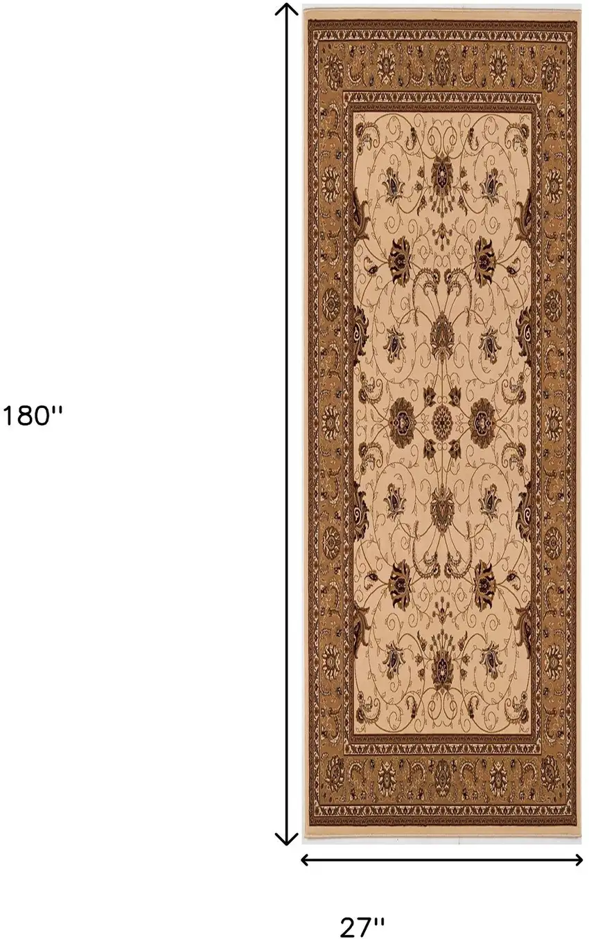 15' Beige And Ivory Oriental Runner Rug Photo 7