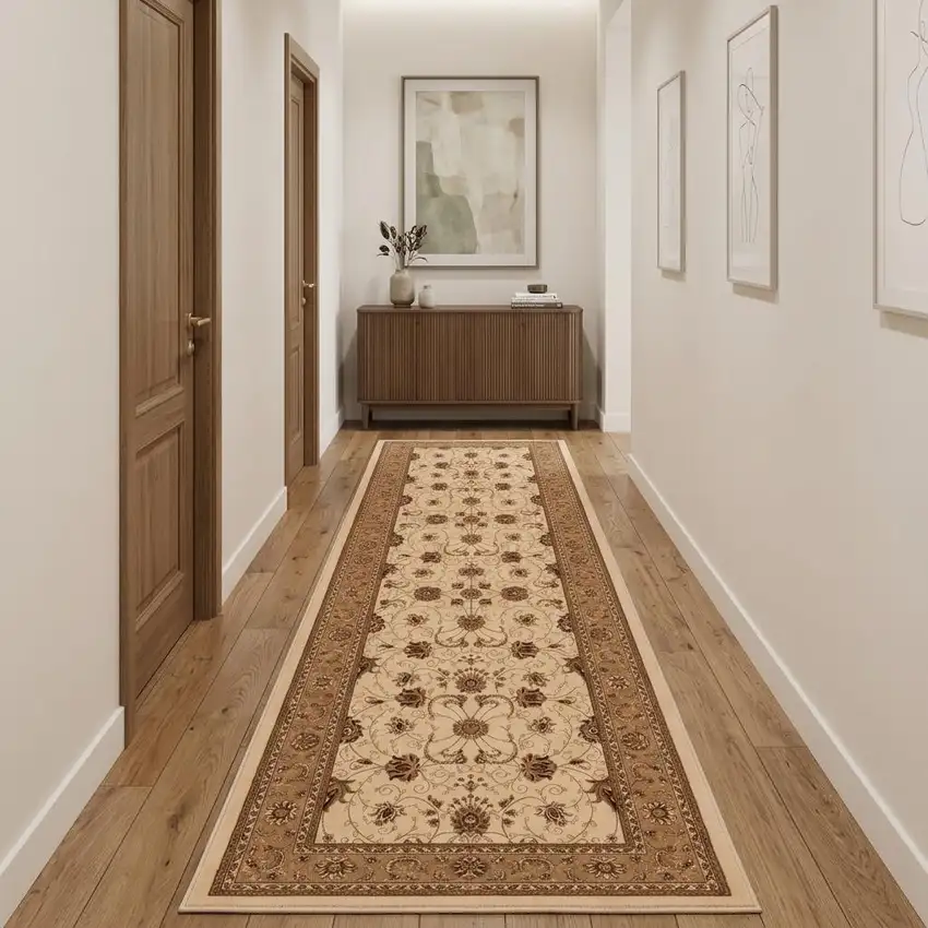 20' Beige And Ivory Oriental Runner Rug Photo 1