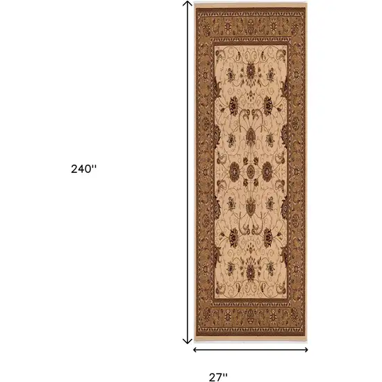 20' Beige And Ivory Oriental Runner Rug Photo 9