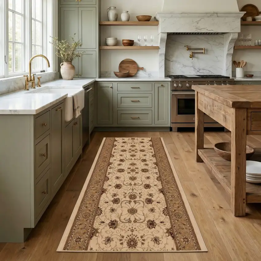 8' Beige And Ivory Oriental Runner Rug Photo 5