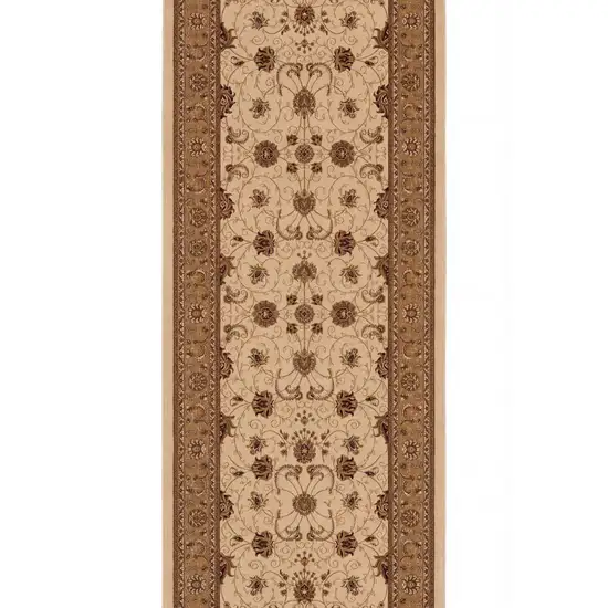 10' Beige And Ivory Oriental Runner Rug Photo 7