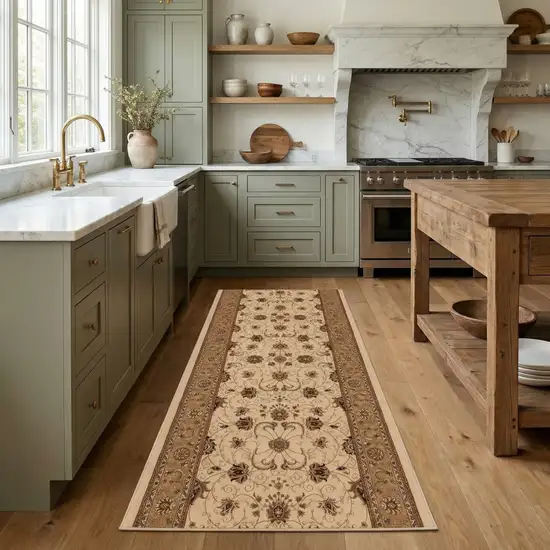 10' Beige And Ivory Oriental Runner Rug Photo 5