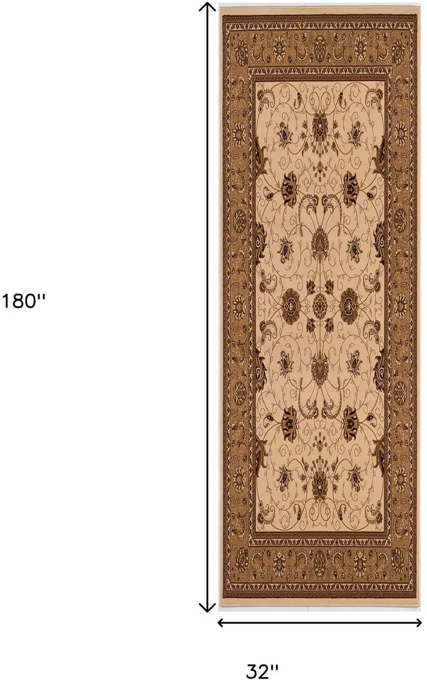 15' Beige And Ivory Oriental Runner Rug Photo 8