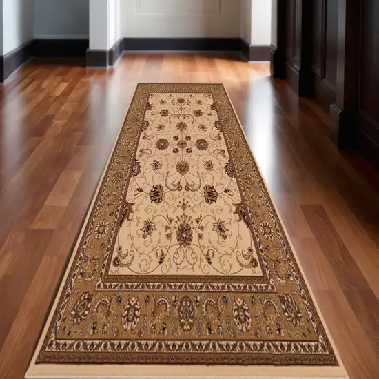 20' Beige And Ivory Oriental Runner Rug Photo 2