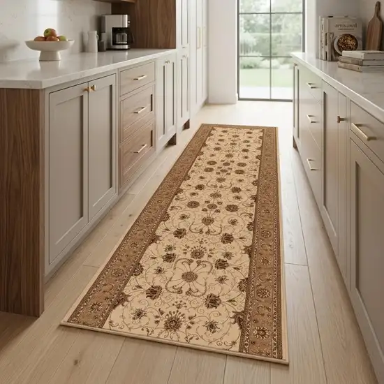 8' Beige And Ivory Oriental Runner Rug Photo 1