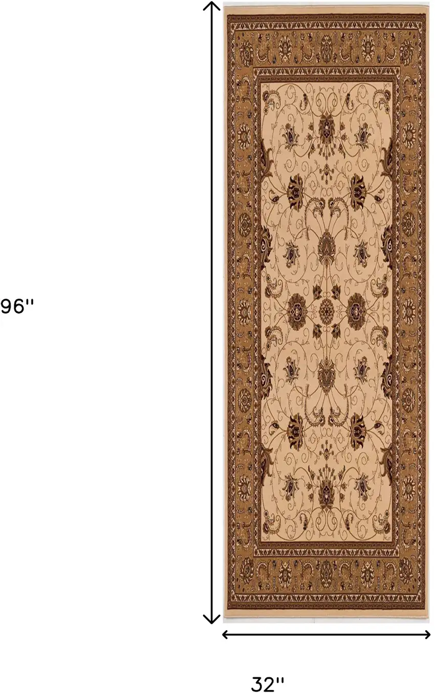 8' Beige And Ivory Oriental Runner Rug Photo 3