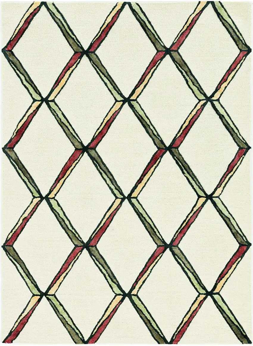 Cream Or Gold Geometric Diamond Wool Runner Rug Photo 2