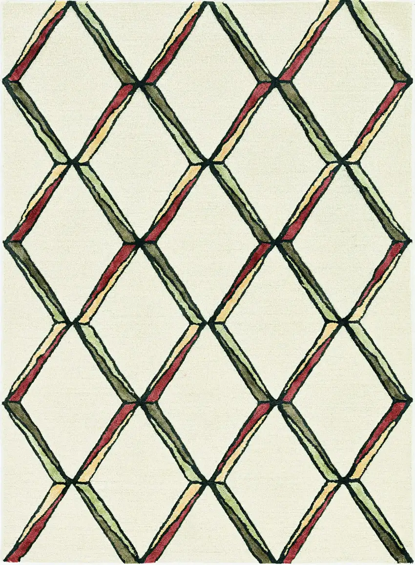 Cream or Gold Geometric Diamond Wool Runner Rug Photo 1