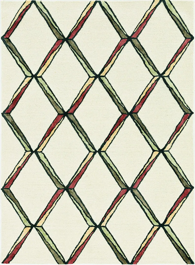Cream or Gold Geometric Diamond Wool Runner Rug Photo 1