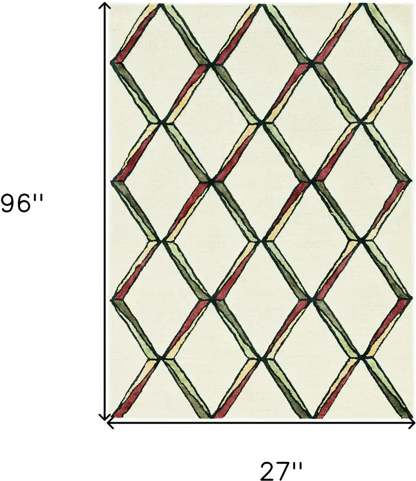 Cream Or Gold Geometric Diamond Wool Runner Rug Photo 3
